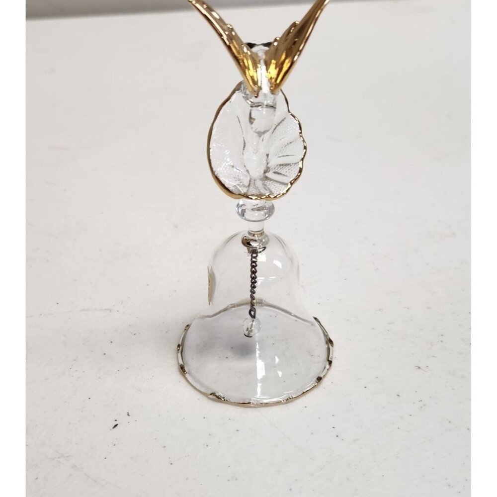 Crystal Hummingbird Tropical Flower Bell Figurine 22KT Gold Trim Vintage
